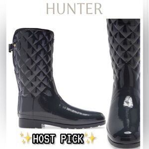 🆕 Hunter Refined Quilted Gloss Rain Boots | Dark Slate Size 8 | NIB